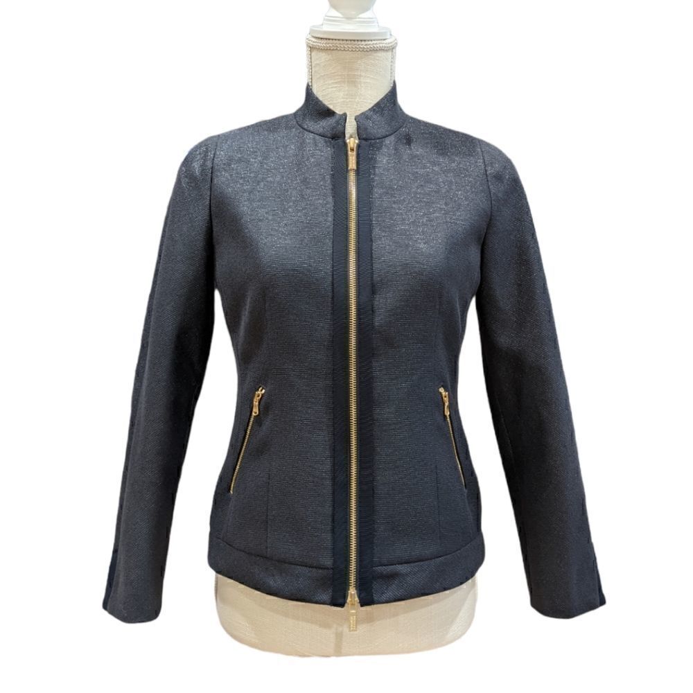 NWOT Badgley Mischka Women's Navy Blue & Gold Full Zip Jacket Size 2